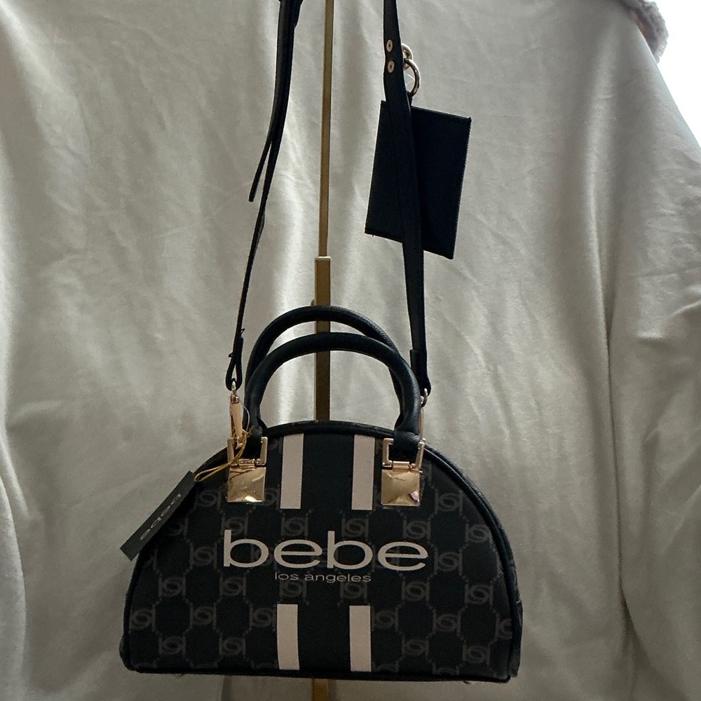Bebe 2 In 1 Black and White Paisley Pu Dome Mini Satchel Bag with Mini Pouch - Picture 3 of 5